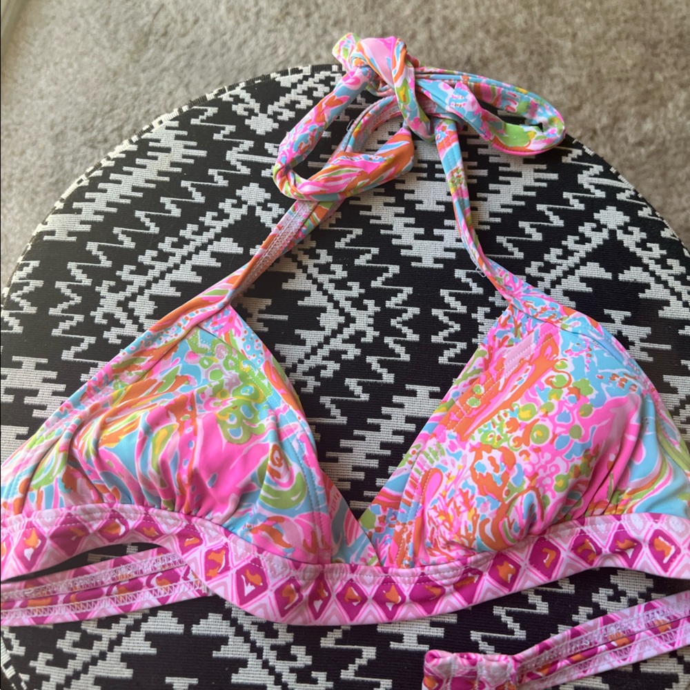 Lilly Pulitzer Bailor Shorely Blue Scuba To Cuba Bikini Top XS